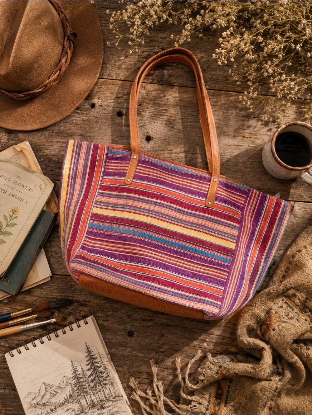 SAS Woven Stripe Tote | Boho Market Bag | Southwestern Folk Artisan Carryall